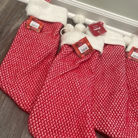 St. Nicholas Square Red Knit Christmas Stocking set of 4  NWT - Picture 2 of 5
